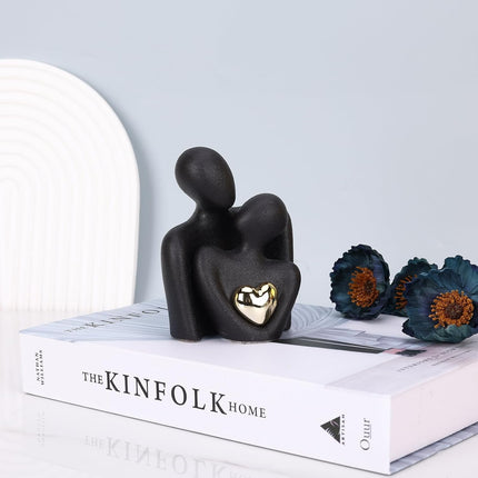 Mini Couples Statue - Ceramic Romantic Pair in Love Figurines for Bedroom Decor, TV Cabinet, Wedding Valentine's Gift, Small Knick Knacks Home Shelf (4.7 inch Black) 12 cm inch) Black.