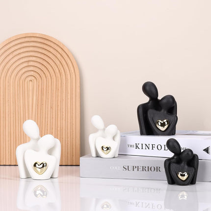 Mini Couples Statue - Ceramic Romantic Pair in Love Figurines for Bedroom Decor, TV Cabinet, Wedding Valentine's Gift, Small Knick Knacks Home Shelf (4.7 inch Black) 12 cm inch) Black.