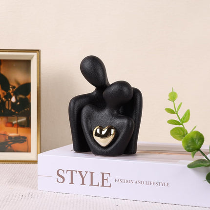Mini Couples Statue - Ceramic Romantic Pair in Love Figurines for Bedroom Decor, TV Cabinet, Wedding Valentine's Gift, Small Knick Knacks Home Shelf (4.7 inch Black) 12 cm inch) Black.