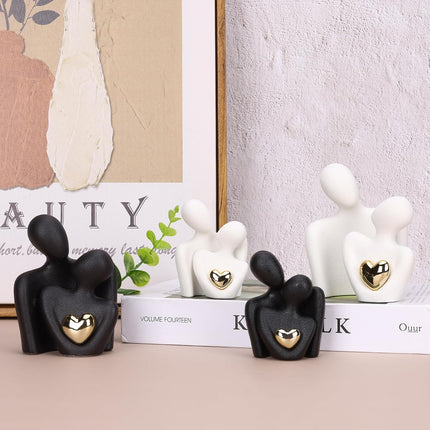 Mini Couples Statue - Ceramic Romantic Pair in Love Figurines for Bedroom Decor, TV Cabinet, Wedding Valentine's Gift, Small Knick Knacks Home Shelf (4.7 inch Black) 12 cm inch) Black.