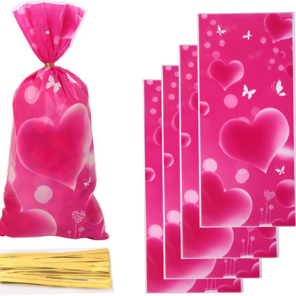 Petluno 50 Pink Gift Bags for Valentine's Day Decoration Peach Heart Small Candy Bag Women's Valentine's Gift Hair with Linen Candy Bags Party Favor Christmas Birthday.