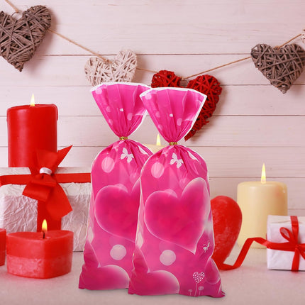 Petluno 50 Pink Gift Bags for Valentine's Day Decoration Peach Heart Small Candy Bag Women's Valentine's Gift Hair with Linen Candy Bags Party Favor Christmas Birthday.