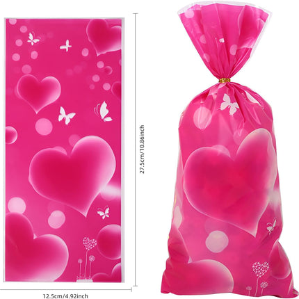 Petluno 50 Pink Gift Bags for Valentine's Day Decoration Peach Heart Small Candy Bag Women's Valentine's Gift Hair with Linen Candy Bags Party Favor Christmas Birthday.
