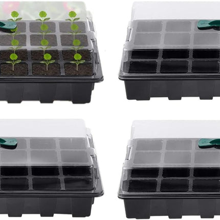 Petluno 4-piece seedling trays, 24-cell plastic seedling propagation trays, flower seed growing containers with adjustable ventilation openings for greenhouse, garden, home (with lids and bases).