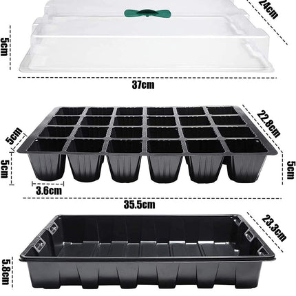 Petluno 4-piece seedling trays, 24-cell plastic seedling propagation trays, flower seed growing containers with adjustable ventilation openings for greenhouse, garden, home (with lids and bases).