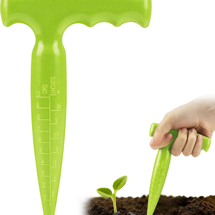 Seed planter tool, 17.5 cm Dibber garden tool, plastic seed dibbler for plants, bulb digger garden planter with handle for sowing seeds, bulbs, digging (light green) Light green.