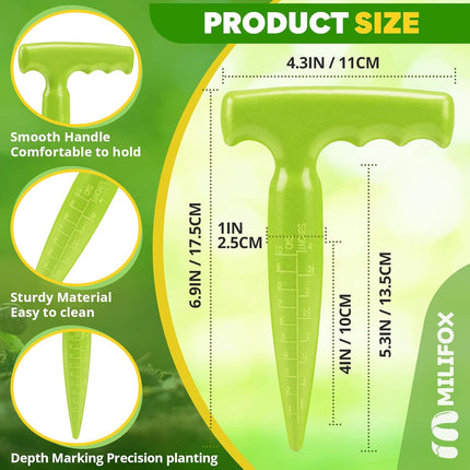 Seed planter tool, 17.5 cm Dibber garden tool, plastic seed dibbler for plants, bulb digger garden planter with handle for sowing seeds, bulbs, digging (light green) Light green.