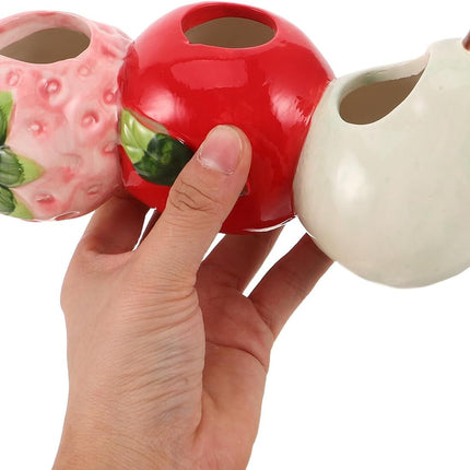 Petluno Ceramic Vase in Strawberry Shape Sturdy Durable Flower Pot for Hydroponic Cuttings Decorative Fruit Vase Kitchen Office Shelf Accents.