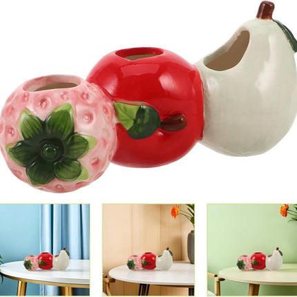 Petluno Ceramic Vase in Strawberry Shape Sturdy Durable Flower Pot for Hydroponic Cuttings Decorative Fruit Vase Kitchen Office Shelf Accents.
