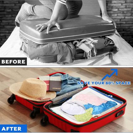 12 reusable roll-up compression bags, space-saving small medium large vacuum storage bags for clothes, bedding, suitcases, packaging, no pump needed (3 sizes).