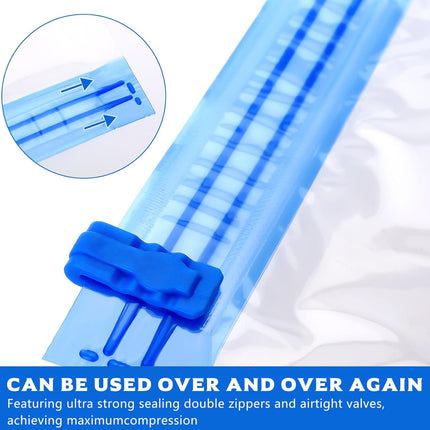 12 reusable roll-up compression bags, space-saving small medium large vacuum storage bags for clothes, bedding, suitcases, packaging, no pump needed (3 sizes).