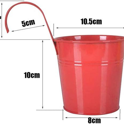 Petluno Metal Hanging Flower Pots, 10 pieces, cm, Flower Bucket with Removable Hook for Balcony, Fence, Garden, Home Decoration (10 Colours).