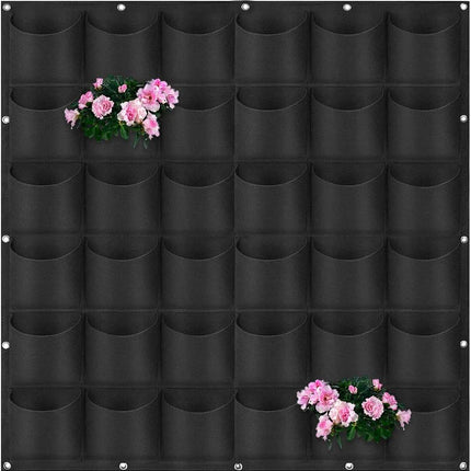 Vertical wall planter, compartments for hanging planters, felt bags, vertical flower pot, plant bag, wall growing bag, garden decoration (black) Black.