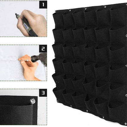 Vertical wall planter, compartments for hanging planters, felt bags, vertical flower pot, plant bag, wall growing bag, garden decoration (black) Black.