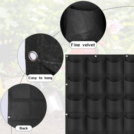 Vertical wall planter, compartments for hanging planters, felt bags, vertical flower pot, plant bag, wall growing bag, garden decoration (black) Black.