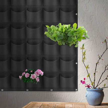 Vertical wall planter, compartments for hanging planters, felt bags, vertical flower pot, plant bag, wall growing bag, garden decoration (black) Black.