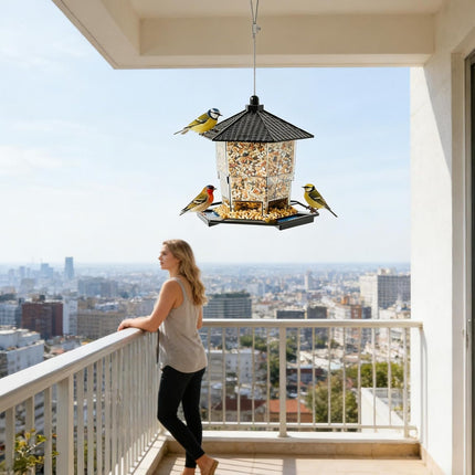 Bird Feeder Houses | Hanging and Refillable Feeding Station Squirrel-Proof Window Bird Feeder Including Landing Perch for Outdoor Garden Birds Wildlife Black.