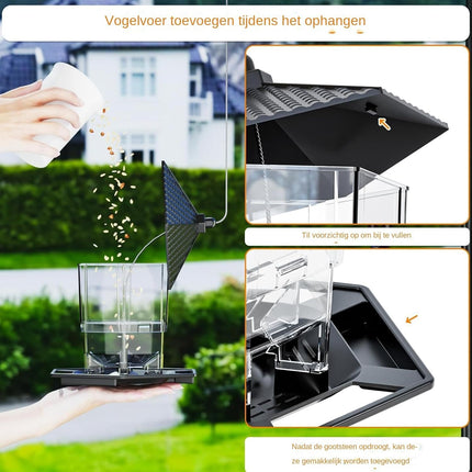 Bird Feeder Houses | Hanging and Refillable Feeding Station Squirrel-Proof Window Bird Feeder Including Landing Perch for Outdoor Garden Birds Wildlife Black.