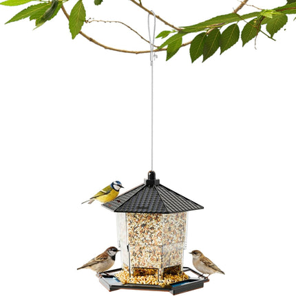 Bird Feeder Houses | Hanging and Refillable Feeding Station Squirrel-Proof Window Bird Feeder Including Landing Perch for Outdoor Garden Birds Wildlife Black.