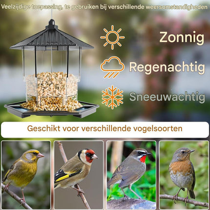 Bird Feeder Houses | Hanging and Refillable Feeding Station Squirrel-Proof Window Bird Feeder Including Landing Perch for Outdoor Garden Birds Wildlife Black.
