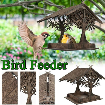 Vogelhuisje, wooden birdhouse, feeding stations, creative bird feeders, hanging bird food dispenser, wild birds, home, garden, courtyard, tree, decoration.