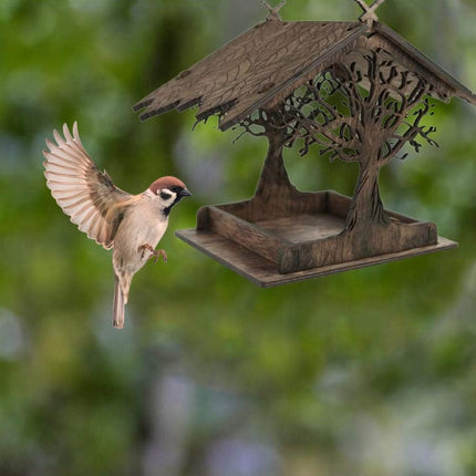 Vogelhuisje, wooden birdhouse, feeding stations, creative bird feeders, hanging bird food dispenser, wild birds, home, garden, courtyard, tree, decoration.
