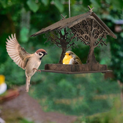 Vogelhuisje, wooden birdhouse, feeding stations, creative bird feeders, hanging bird food dispenser, wild birds, home, garden, courtyard, tree, decoration.