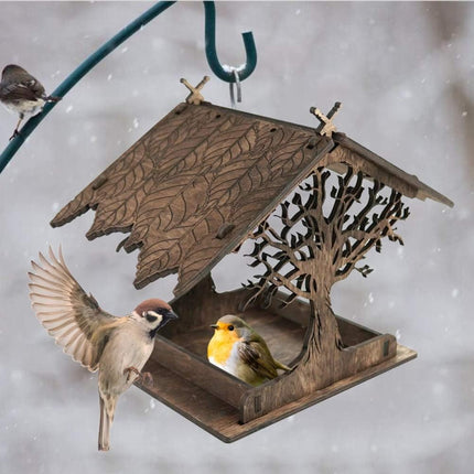 Vogelhuisje, wooden birdhouse, feeding stations, creative bird feeders, hanging bird food dispenser, wild birds, home, garden, courtyard, tree, decoration.