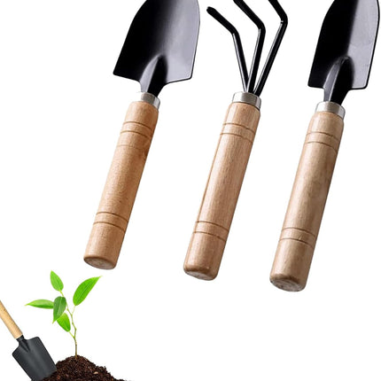Garden tool set, 3-piece garden tool set, garden trowel, small, wooden handle, hand trowels, small garden set for bonsai, tool, plant pot, flowers.