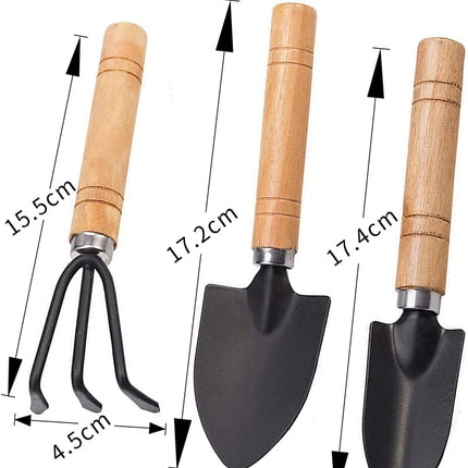 Garden tool set, 3-piece garden tool set, garden trowel, small, wooden handle, hand trowels, small garden set for bonsai, tool, plant pot, flowers.