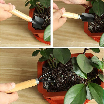 Garden tool set, 3-piece garden tool set, garden trowel, small, wooden handle, hand trowels, small garden set for bonsai, tool, plant pot, flowers.