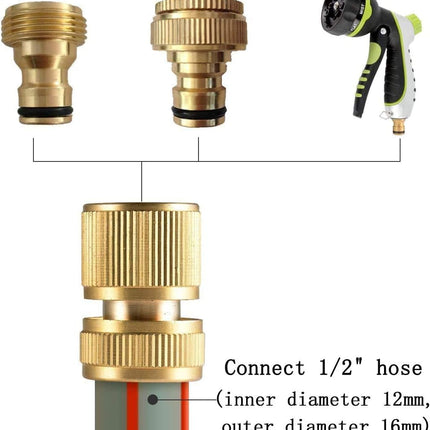 CT 2 st Brass Hose Connector Hose End Quick Coupling 1/2" Hose Pipe for Gardening, Watering, Car Washing.