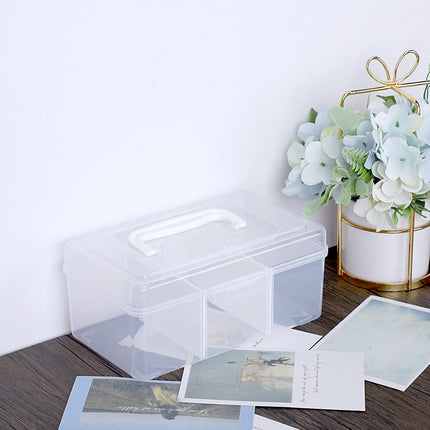 Petluno Clear Stackable Storage Box with Divider Tray, Plastic 3-Compartment Multi-functional Container for Nail Polish, Toys, Crafts, Stationery, Sewing, Fishing Gear Transparent Small.