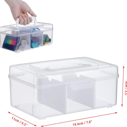 Petluno Clear Stackable Storage Box with Divider Tray, Plastic 3-Compartment Multi-functional Container for Nail Polish, Toys, Crafts, Stationery, Sewing, Fishing Gear Transparent Small.