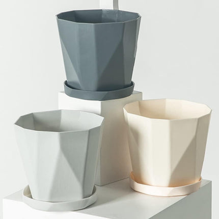 Flower pot, set of 3 flower pots, diameter 13 cm, with plastic saucer, round plant pot, weather-resistant, large flower pots A.