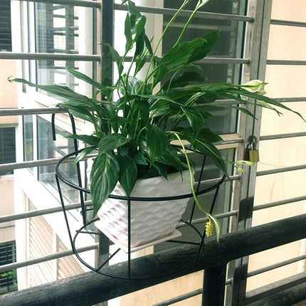 4-pack round hanging railing planters, flower pot holders, metal pot plant baskets, shelf containers for indoor and outdoor use (Black).