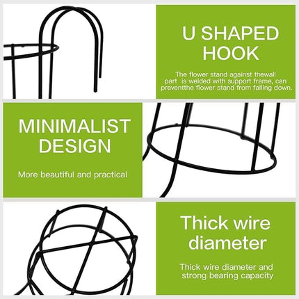4-pack round hanging railing planters, flower pot holders, metal pot plant baskets, shelf containers for indoor and outdoor use (Black).
