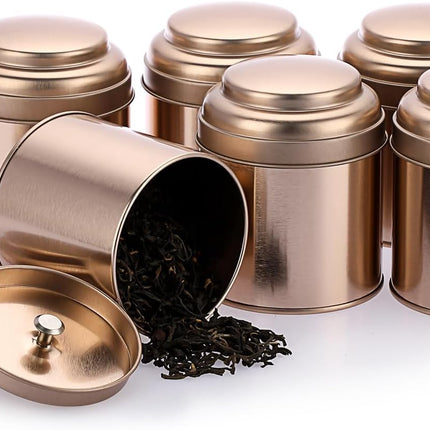 Petluno Set of 6 Loose Leaf Tea Tins 227ml Metal Nut Storage Jars Airtight Containers Kitchen Spice Jars, Food Tin for Tea, Coffee, Biscuits, Sugar.