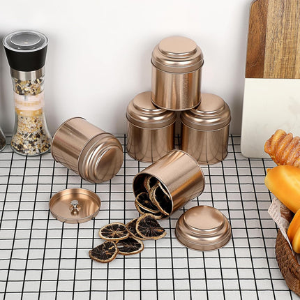 Petluno Set of 6 Loose Leaf Tea Tins 227ml Metal Nut Storage Jars Airtight Containers Kitchen Spice Jars, Food Tin for Tea, Coffee, Biscuits, Sugar.
