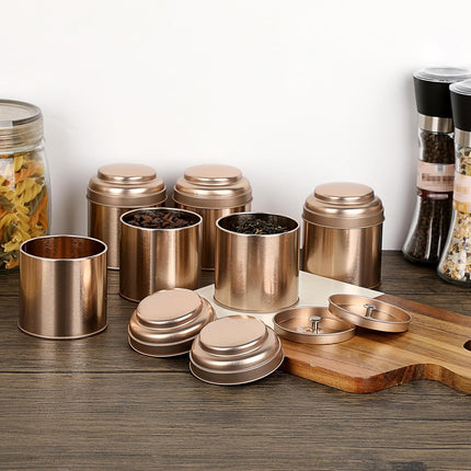 Petluno Set of 6 Loose Leaf Tea Tins 227ml Metal Nut Storage Jars Airtight Containers Kitchen Spice Jars, Food Tin for Tea, Coffee, Biscuits, Sugar.