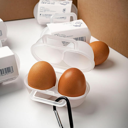 3 pieces egg holders for 2 eggs, egg box, portable egg case with carabiner, egg holder, plastic, transparent, refrigerator, kitchen, outdoor, picnic, camping.