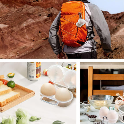 3 pieces egg holders for 2 eggs, egg box, portable egg case with carabiner, egg holder, plastic, transparent, refrigerator, kitchen, outdoor, picnic, camping.