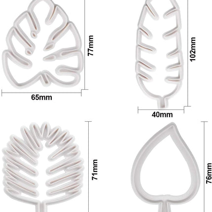 Set of 4 cutters, cookie cutters, leaf cutters, tropical leaves, plastic cake decoration for DIY cookies, fondant, cupcakes, cake.