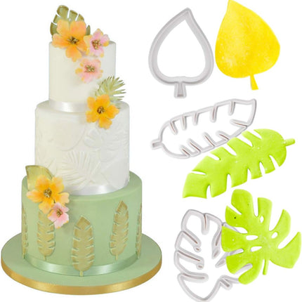 Set of 4 cutters, cookie cutters, leaf cutters, tropical leaves, plastic cake decoration for DIY cookies, fondant, cupcakes, cake.