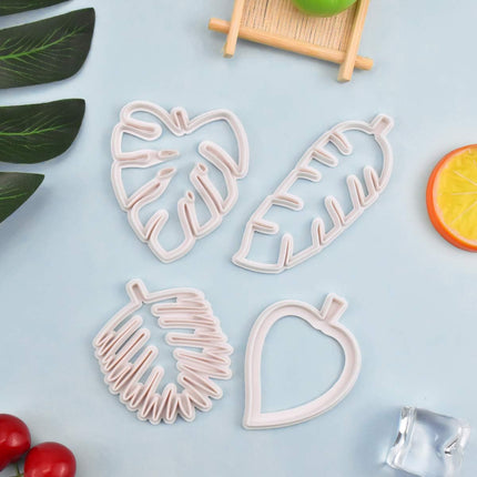 Set of 4 cutters, cookie cutters, leaf cutters, tropical leaves, plastic cake decoration for DIY cookies, fondant, cupcakes, cake.