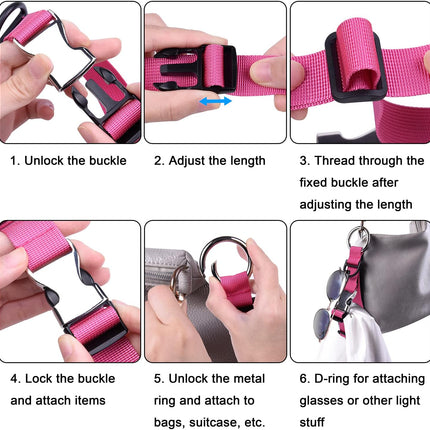 Petluno Luggage for adding a bag, adjustable suitcase strap, luggage connector, Pink, One_size pink.