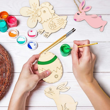 36 wooden Easter hangers, wooden Easter decorations to paint, Easter ornaments, wood, hanging ornaments, with jute string, Easter eggs, rabbit, chicks.
