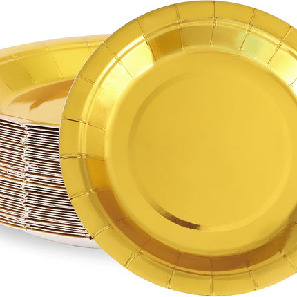 Party plates, dessert plates, 50 pieces, gold foil, plate set, 18 cm, party tableware, set, gold paper plates, birthday, party, tableware.