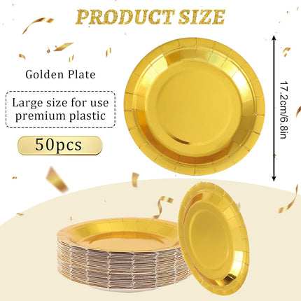 Party plates, dessert plates, 50 pieces, gold foil, plate set, 18 cm, party tableware, set, gold paper plates, birthday, party, tableware.