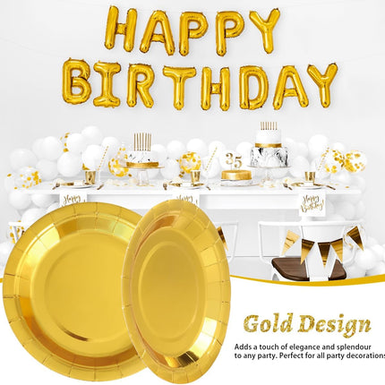 Party plates, dessert plates, 50 pieces, gold foil, plate set, 18 cm, party tableware, set, gold paper plates, birthday, party, tableware.